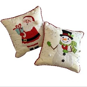 Christmas Pillows Set of 2 Santa Snowman Xmas Home Sofa 3D Cushion Holiday Decor